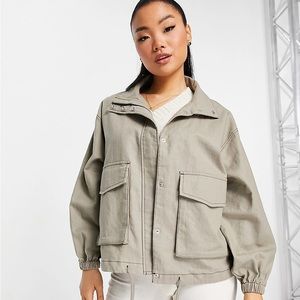 ASOS Petite Linen Oversized Jacket in brown